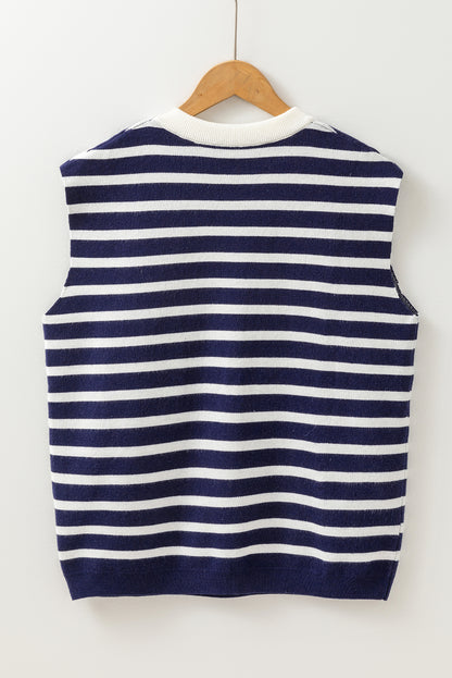 Blue Stripe Knitted Bow Decor Sweater Vest