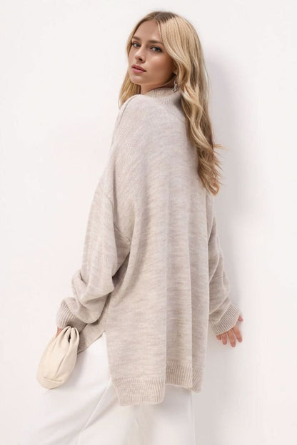 Basic Bae Side Slit Turtleneck Long Sleeve Sweater