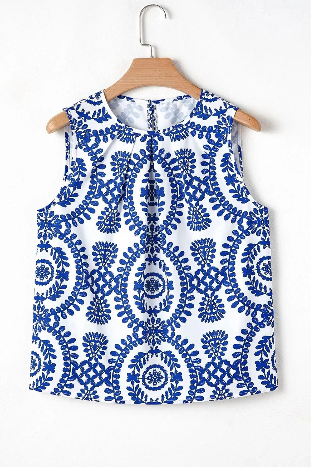 Printed Crew Neck Sleeveless Top Simply Love