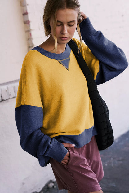 Chic yellow color block sweatshirt with thumbhole sleeves