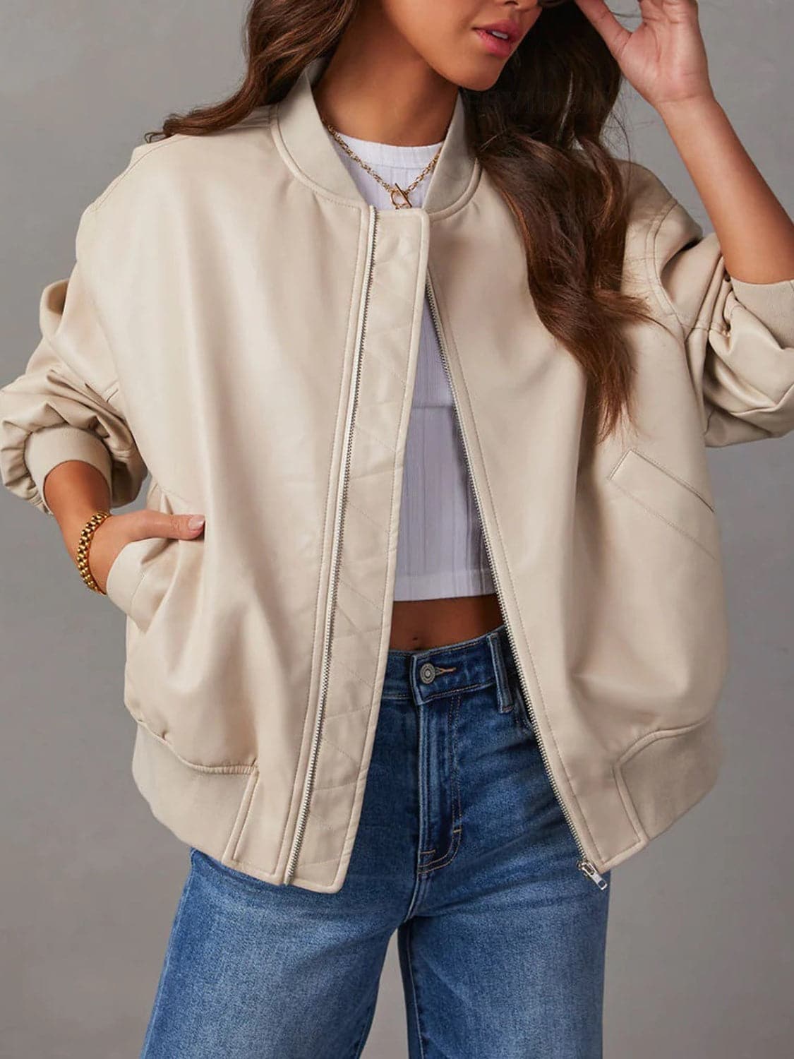 Trendy zip-up long sleeve jacket with pockets