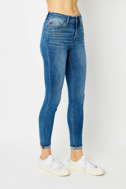 Judy Blue Full Size Cuffed Hem Low Waist Skinny Jeans.