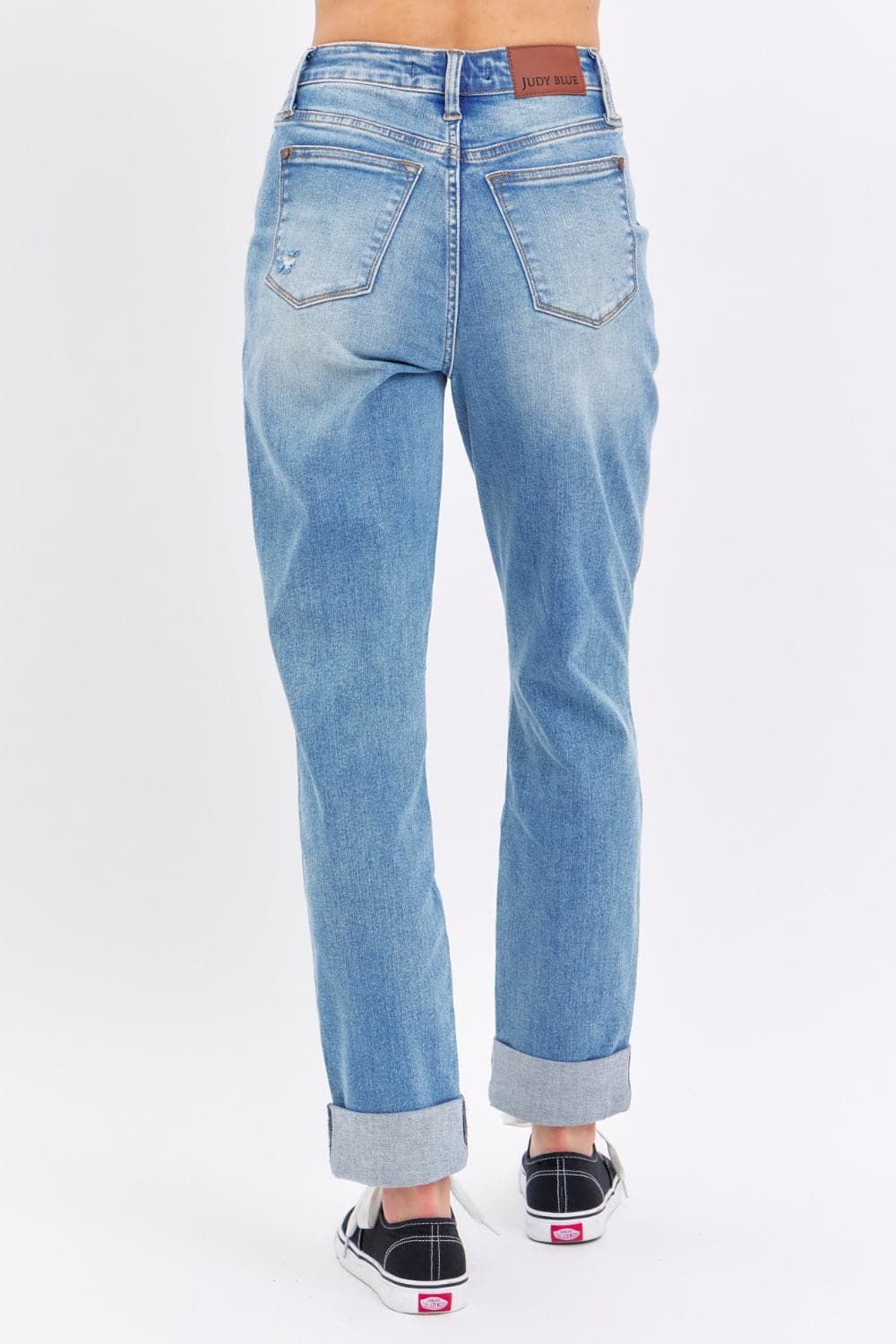 Judy Blue Full Size Distressed Straight Jeans with Patch Pockets.