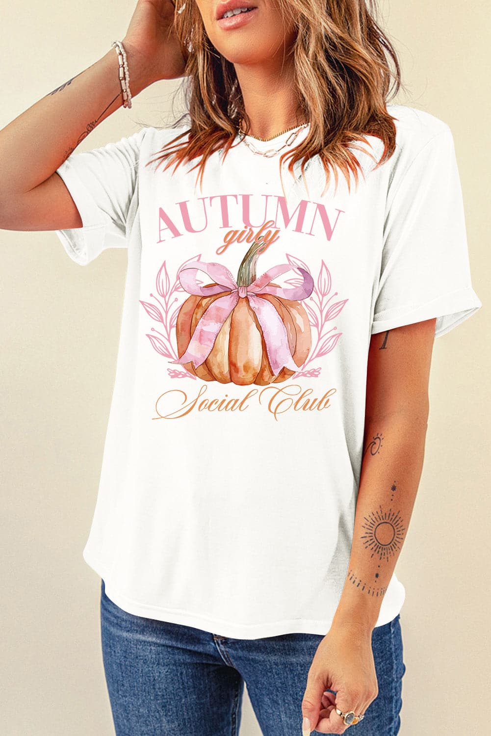 Pumpkin Graphic Round Neck Short Sleeve T-Shirt.