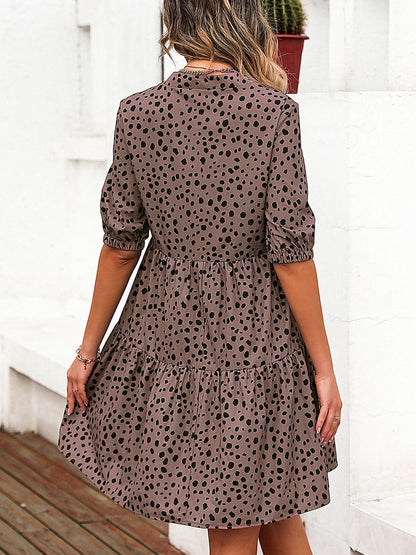 Printed Notched Half Sleeve Dress.