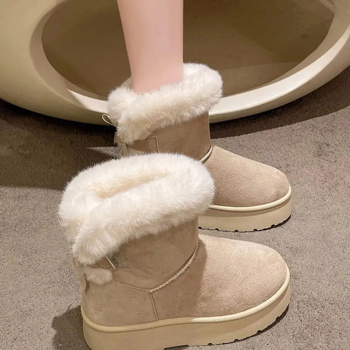 Round Toe Fuzzy Boots Simply Love