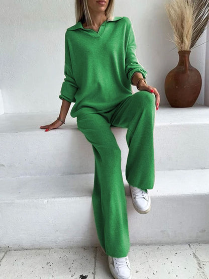 Acrylic Knit Long Sleeve Sweater Set with Pants