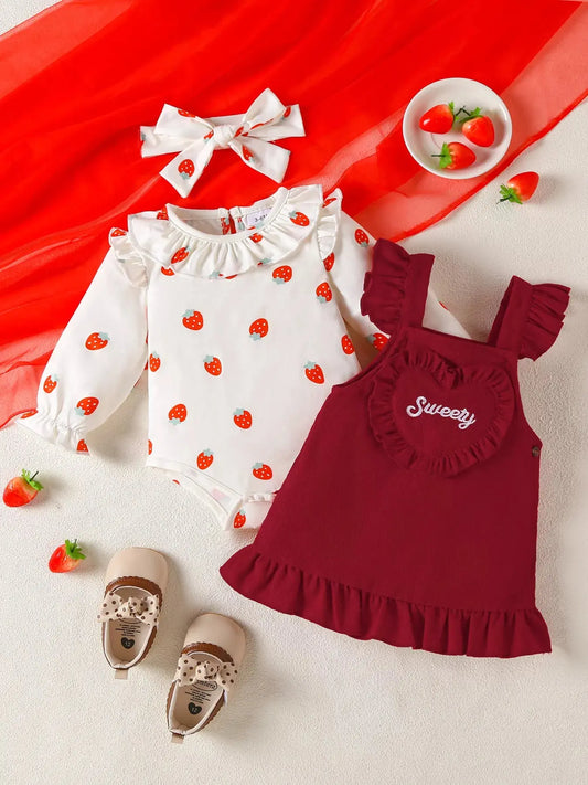 Children's Ruffled Bodysuit and Heart Decor Dress Set with Headband Simply Love