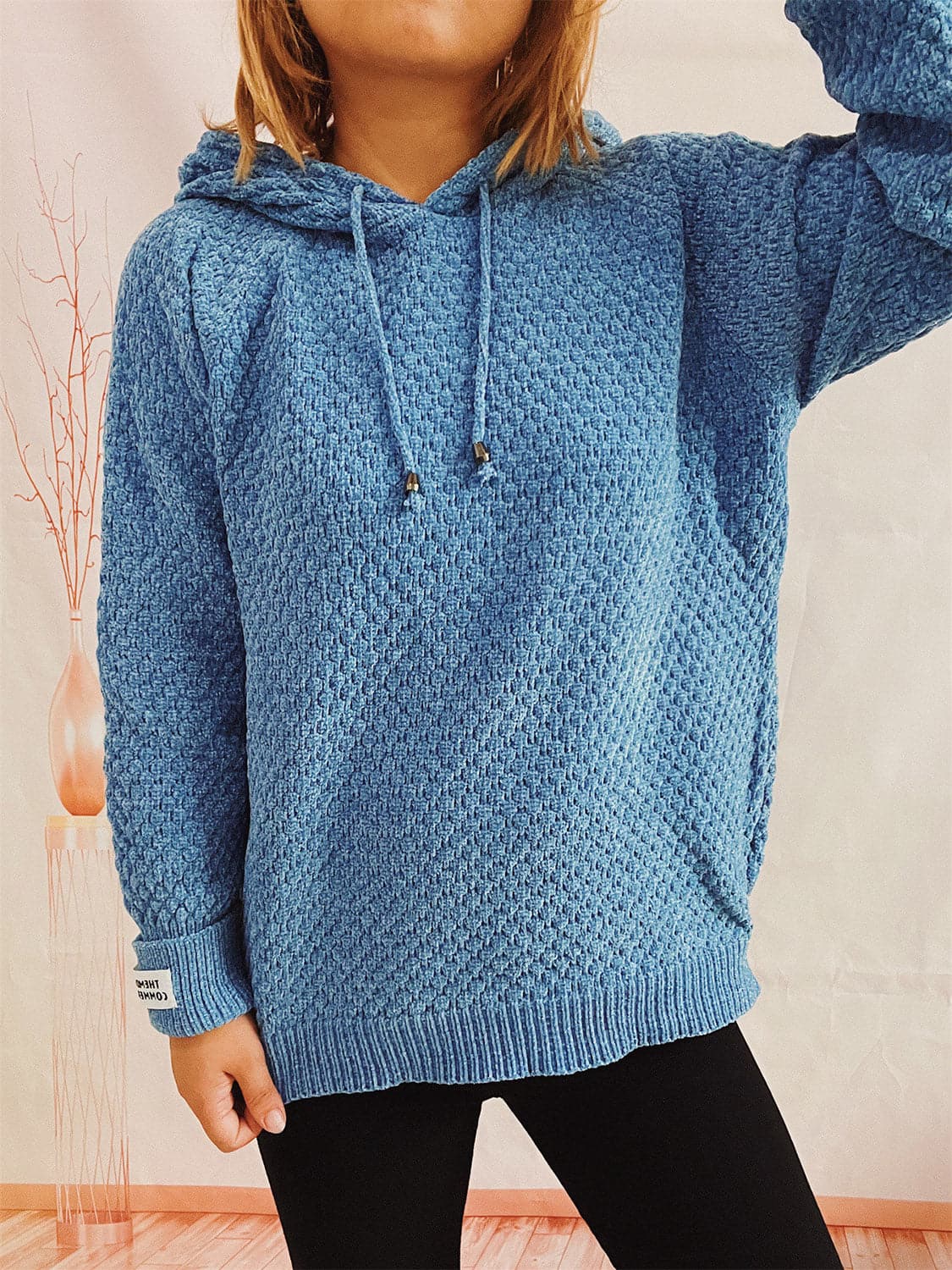 Drawstring Long Sleeve  Hooded Sweater.