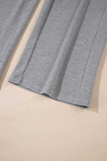 Cozy gray high-waist wide-leg pants with drawstring detail