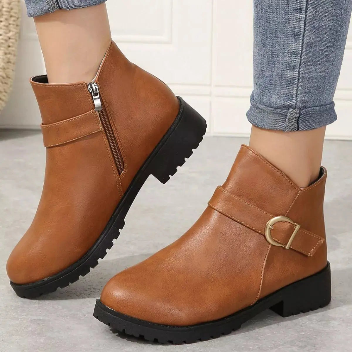 Round Toe Block Heels Boots Simply Love