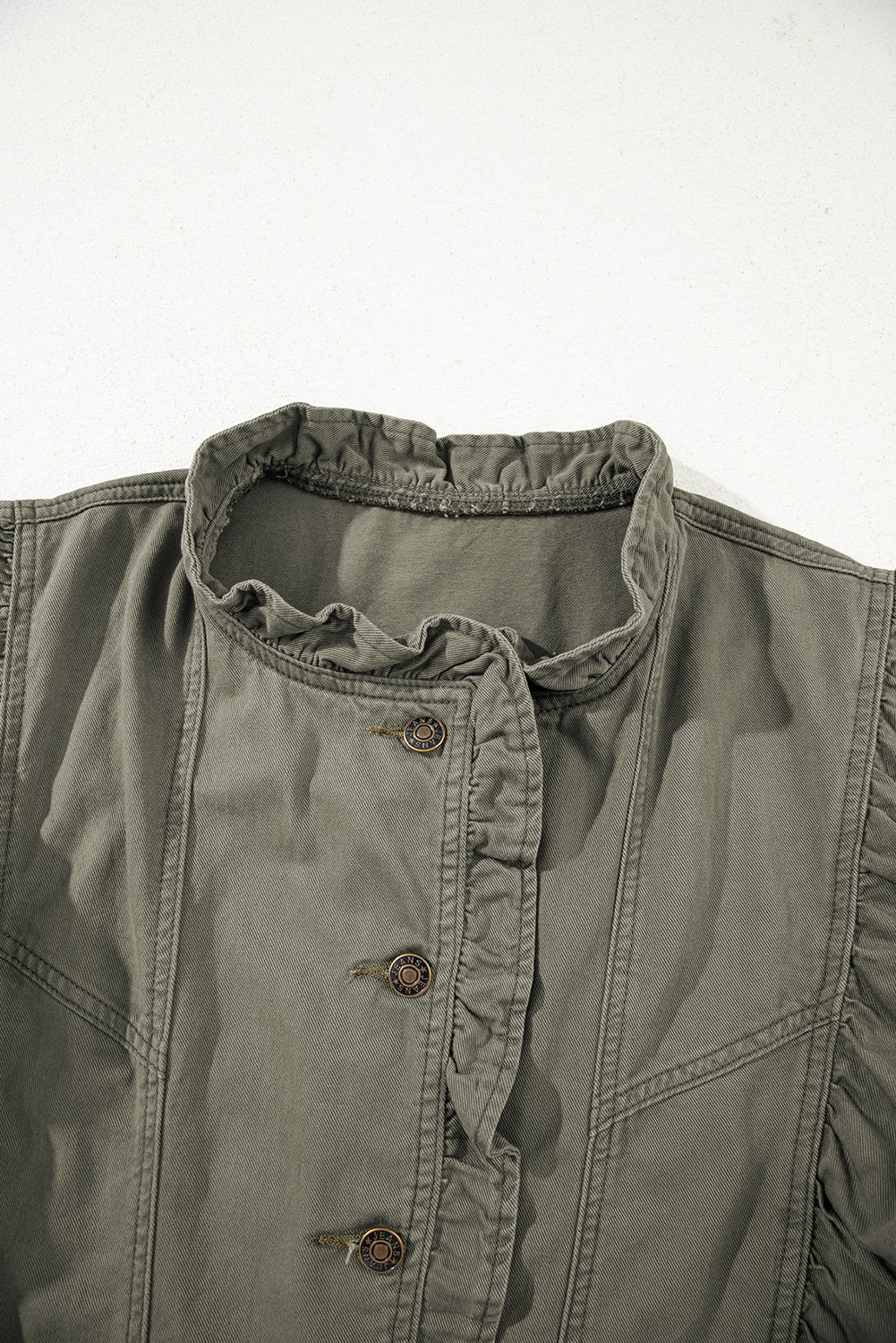 Green Bay Ruffled Patchwork Denim Jacket Vest For Women