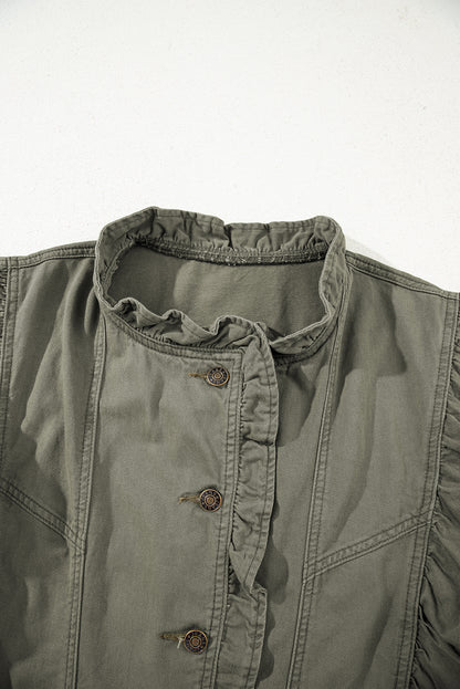 Green Bay Ruffled Patchwork Denim Jacket Vest For Women