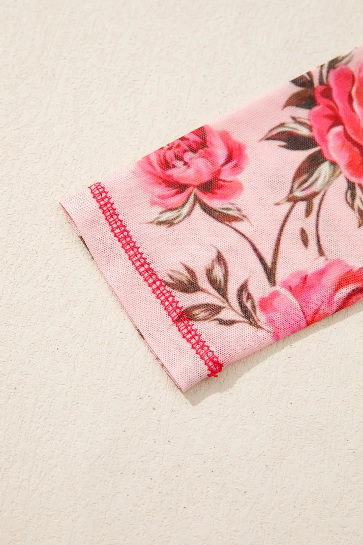 Pink Floral Print Mesh Long Sleeve Top With Exposed Seam Detail Dear-Lover Dropshipping