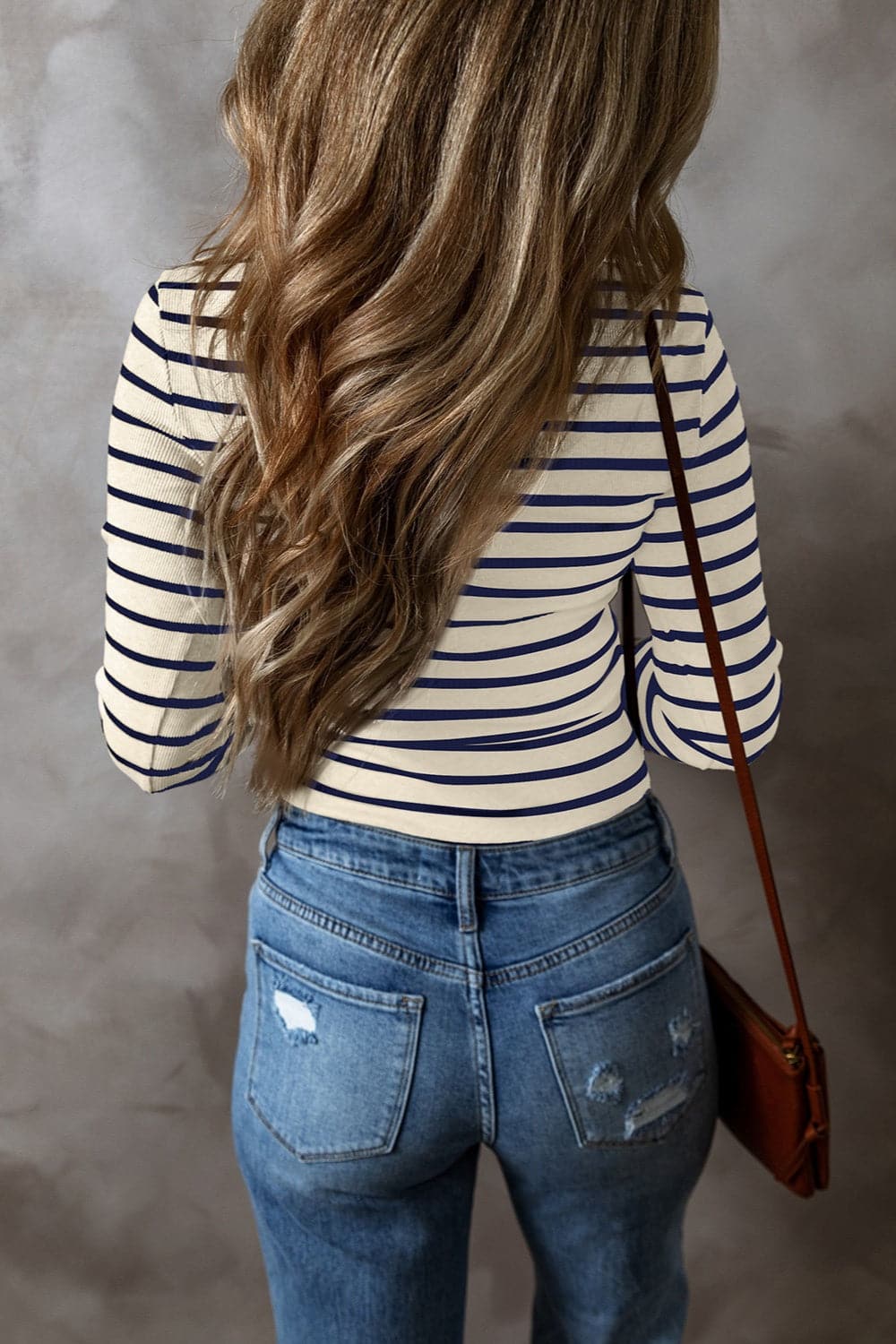 Striped V-Neck Long Sleeve Top.