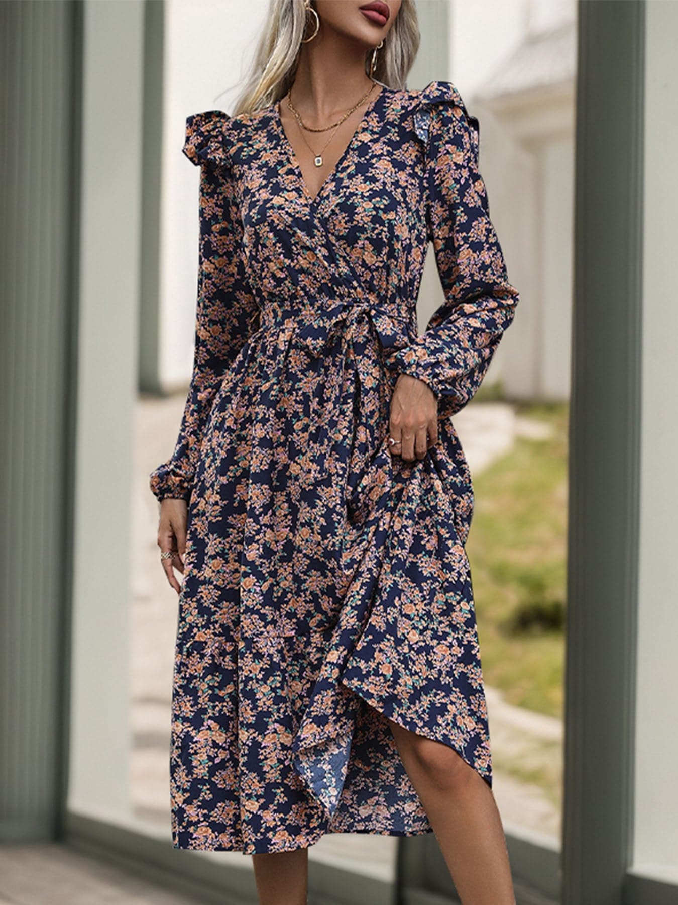 Chic printed surplice dress