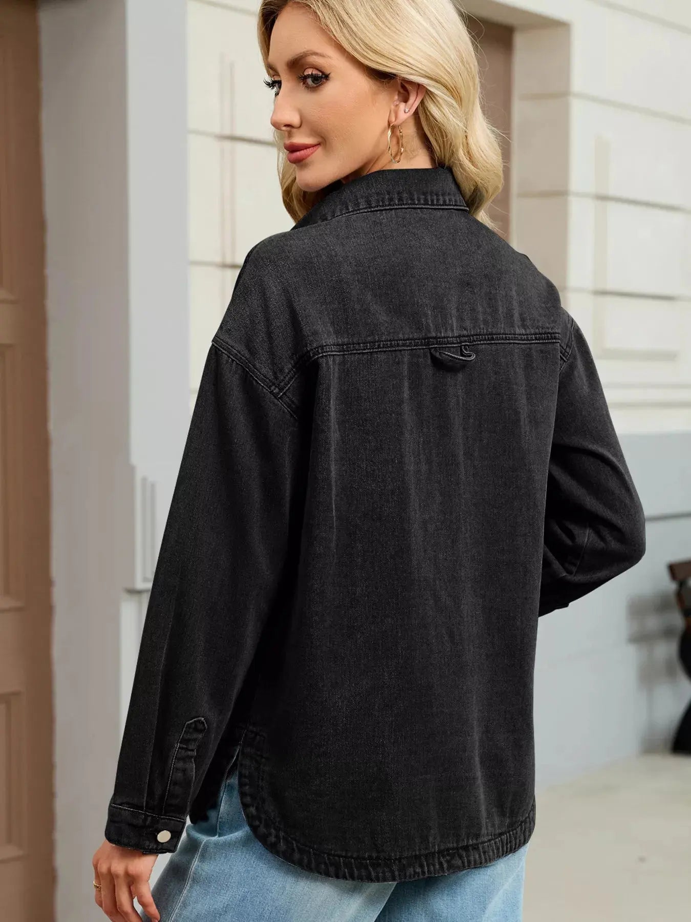 Button Up Dropped Shoulder Denim Jacket Simply Love