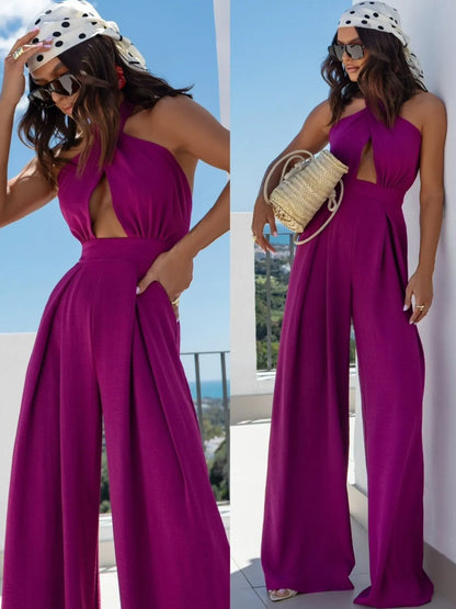 Strut & Slay Wide Leg Halter Jumpsuit