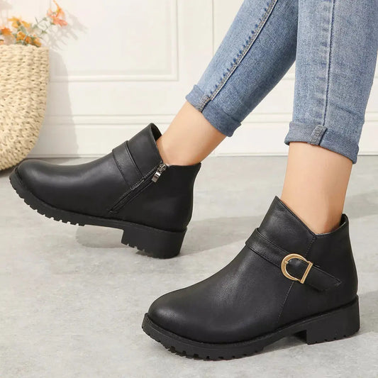 Round Toe Block Heels Boots Simply Love