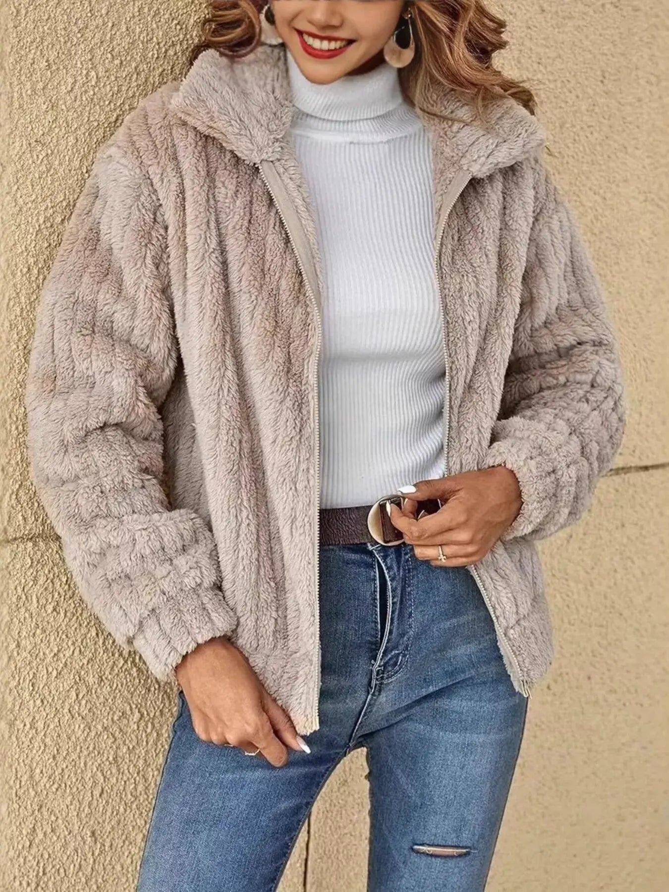 Fleece Zip-Up Outerwear Simply Love