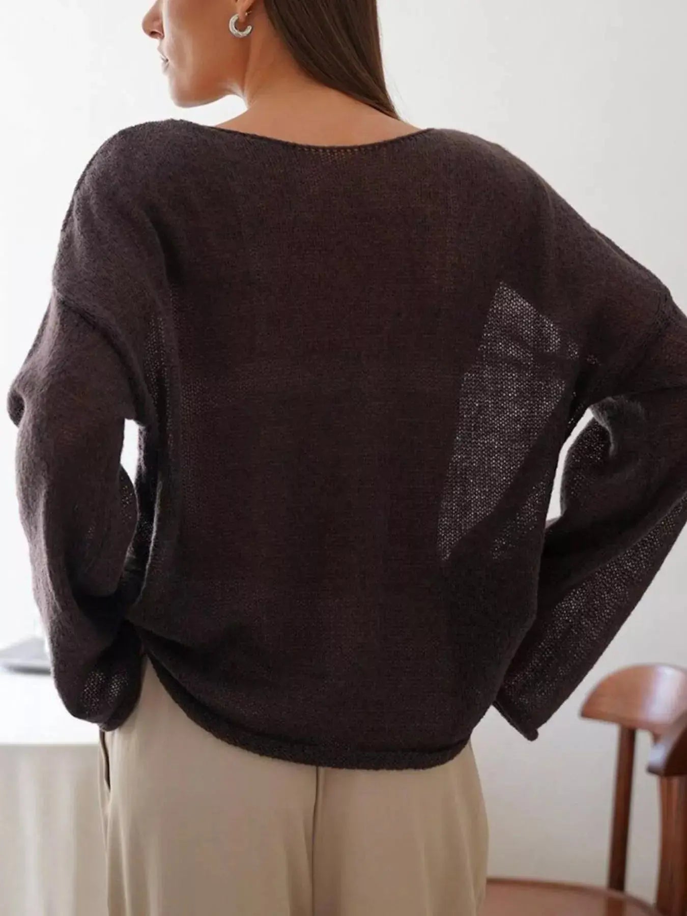 Boat Neck Dropped Shoulder Sweater Simply Love