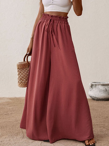 Frill-Detail Tie-Waist Wide Leg Trousers