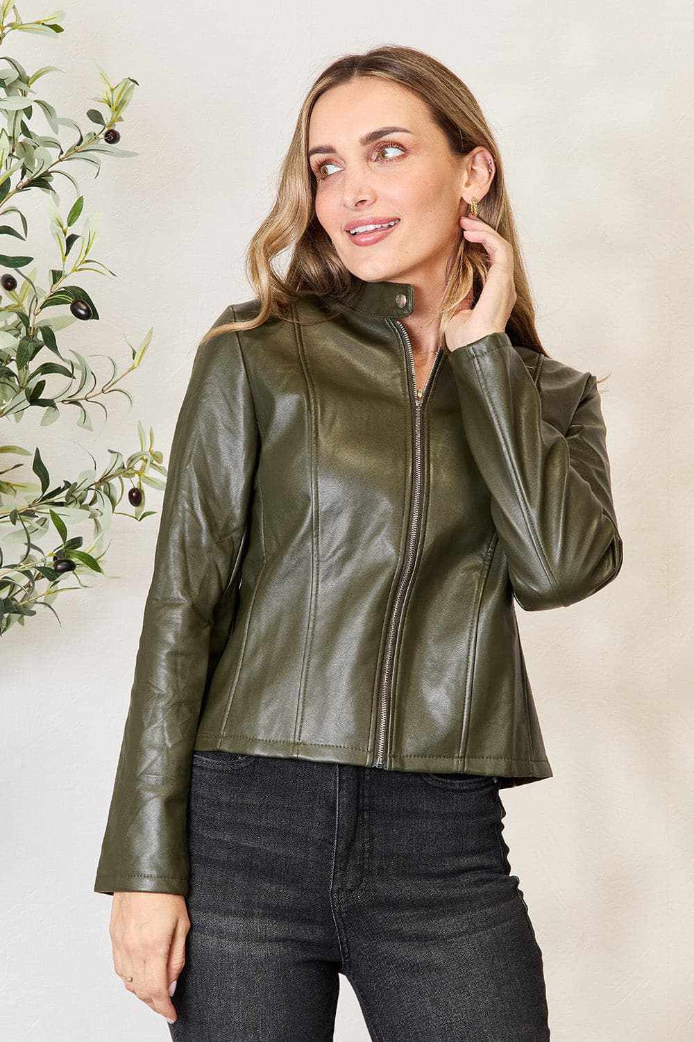 Chic mock neck zip-up jacket - Love Salve 