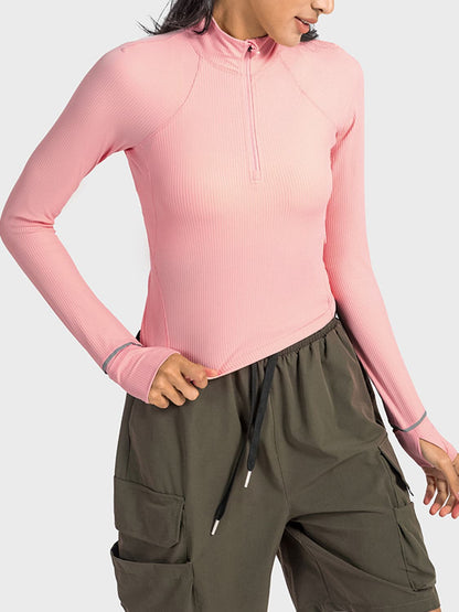 Mock Neck Half Zip Long Sleeve Sport Top.