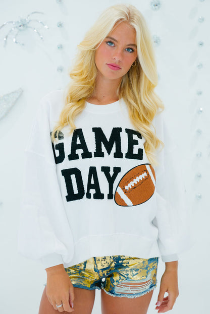 Stylish white varsity pullover sweatshirt for game day enthusiasts