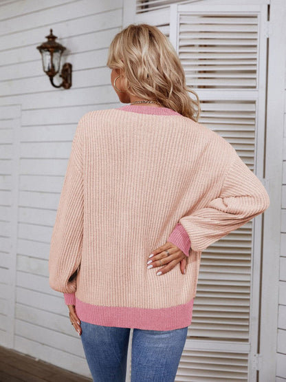 Decorative Button Round Neck Sweater.