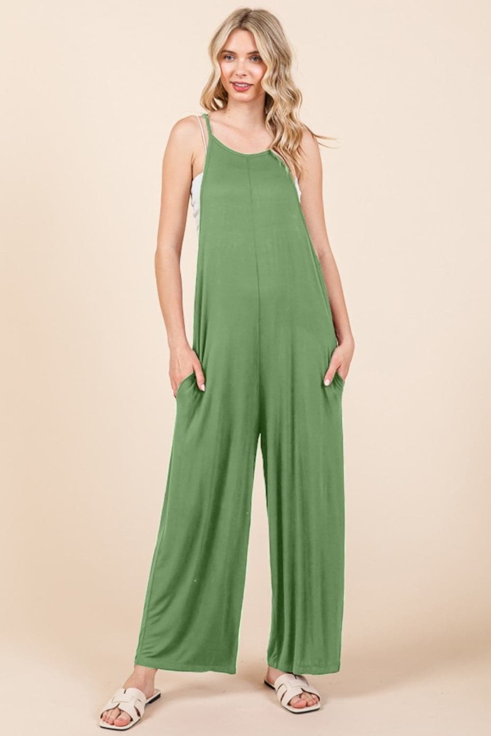 Culture Code Full Size Sleeveless Wide Leg Jumpsuit with Pockets.