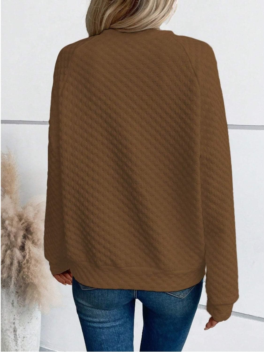 Notched Long Sleeve Sweatshirt.