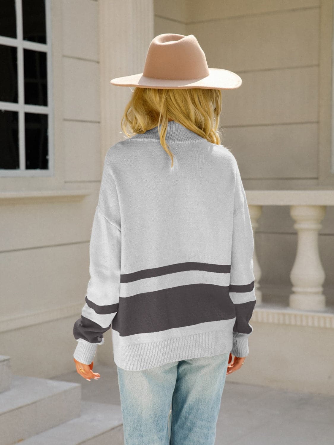 Color Block Half Zip Knit Top.