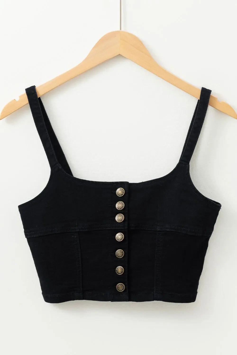 Acid Wash Buttoned Cropped Slim Denim Tank Top - Product back view by Simply Love