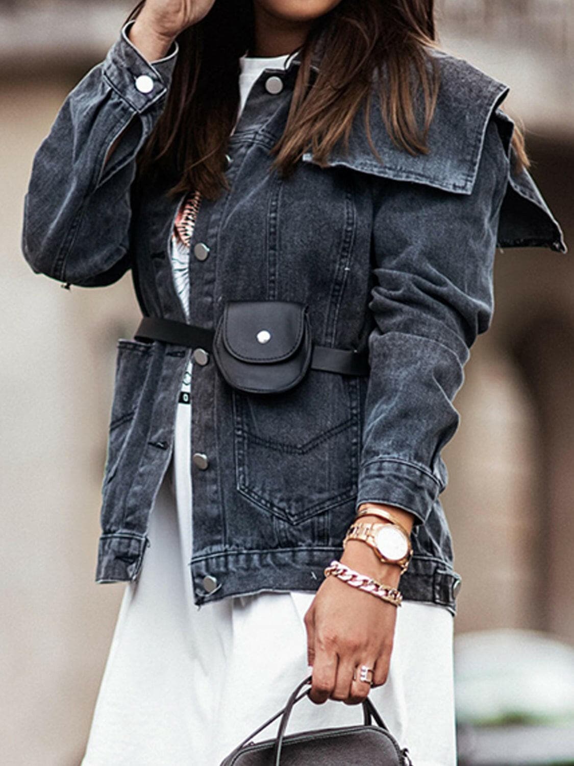 Collared Neck Button Down Denim Jacket.