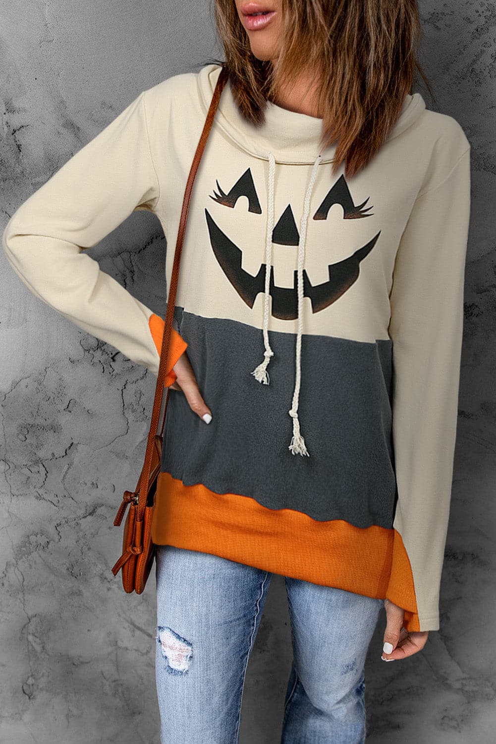 Spooky season long sleeve pumpkin graphic hoodie