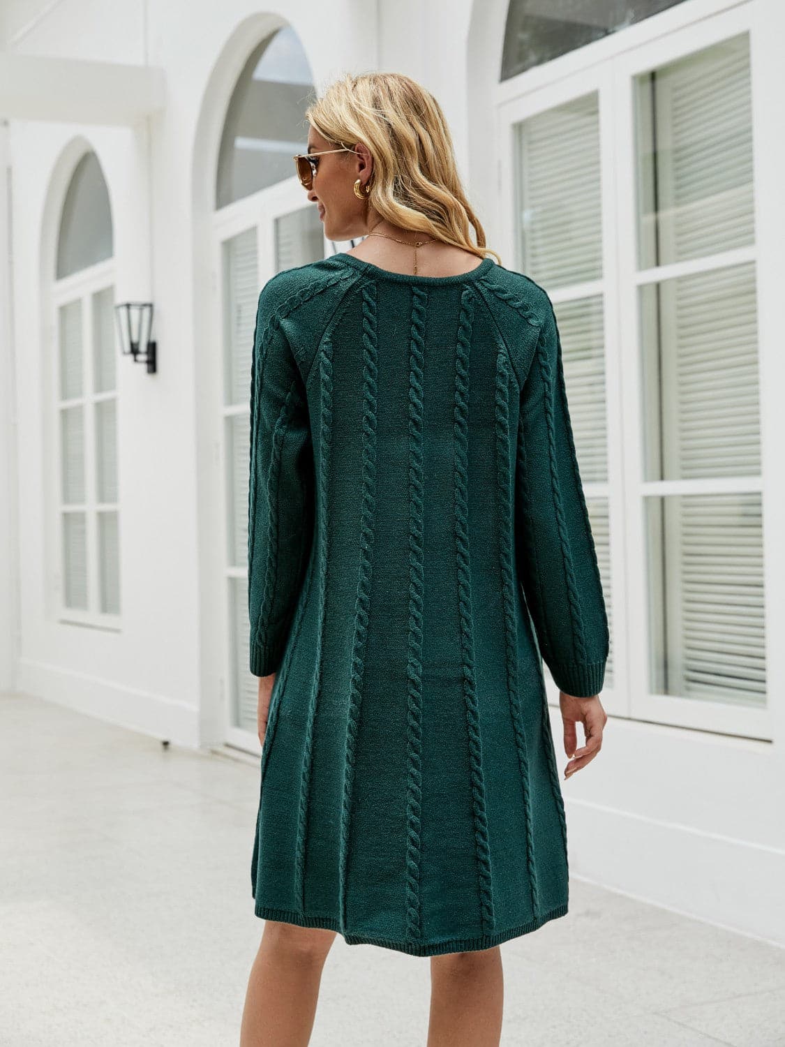 Cable-Knit Long Sleeve Sweater Dress.