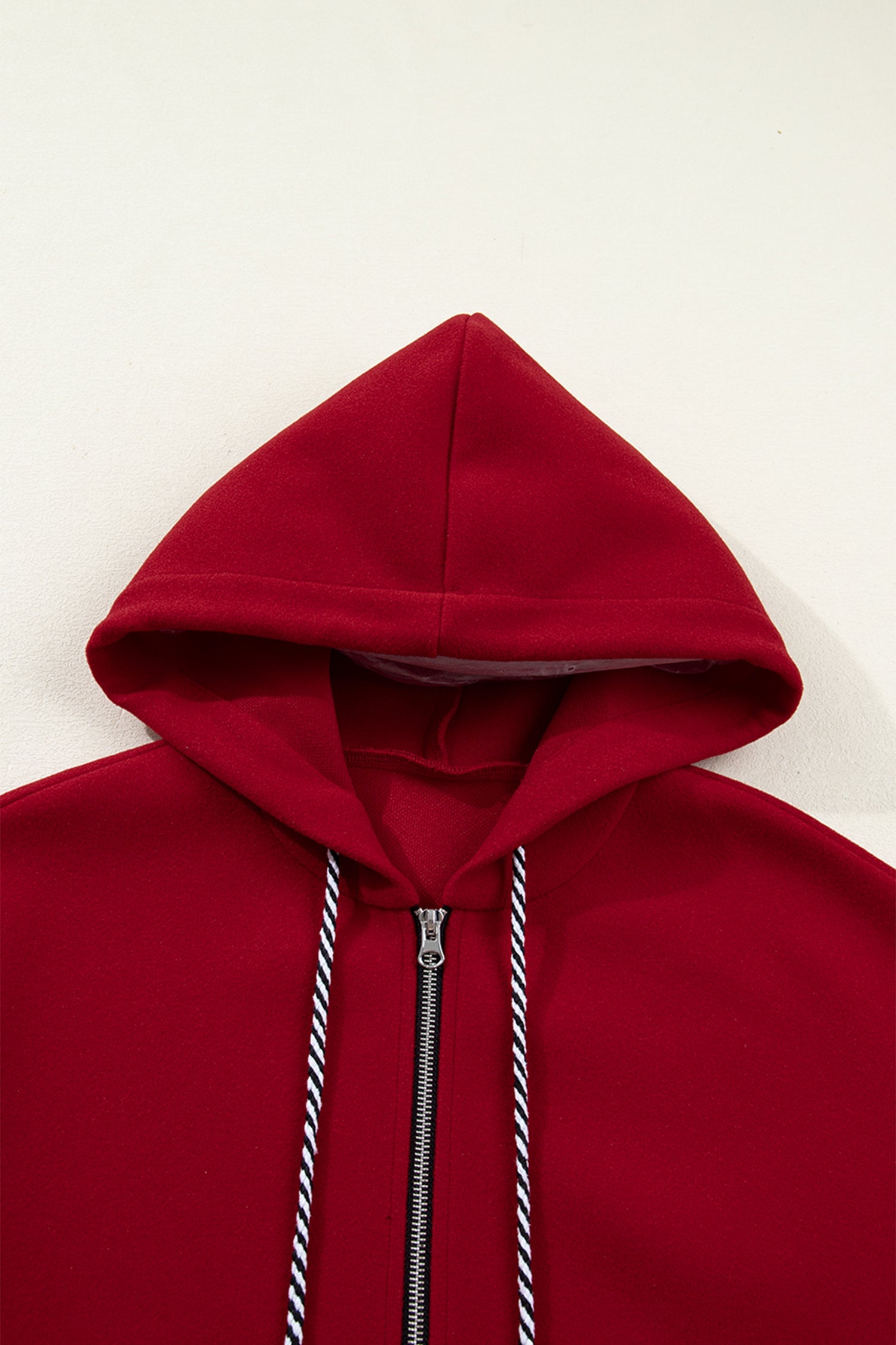 Racing Red Contrast Cuffed Drop Shoulder Zip Up Tunic Hoodie Dear-Lover Dropshipping
