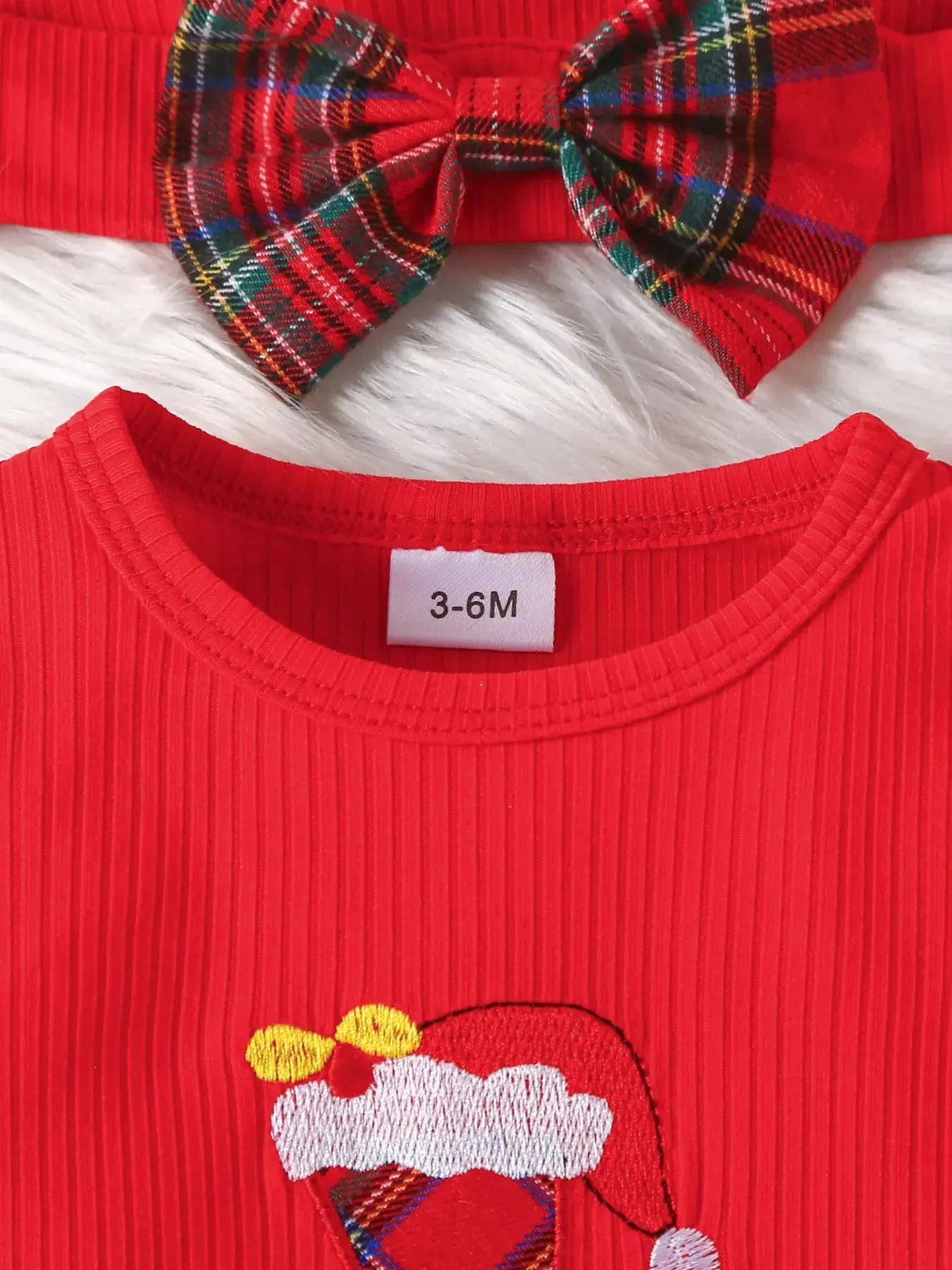 Children's First Christmas Bodysuit and Plaid Dress Outfit Set with Headband Simply Love