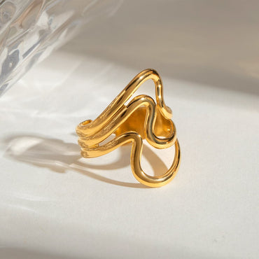 Elegant 18K Gold-Plated Stainless Steel Adjustable Ring