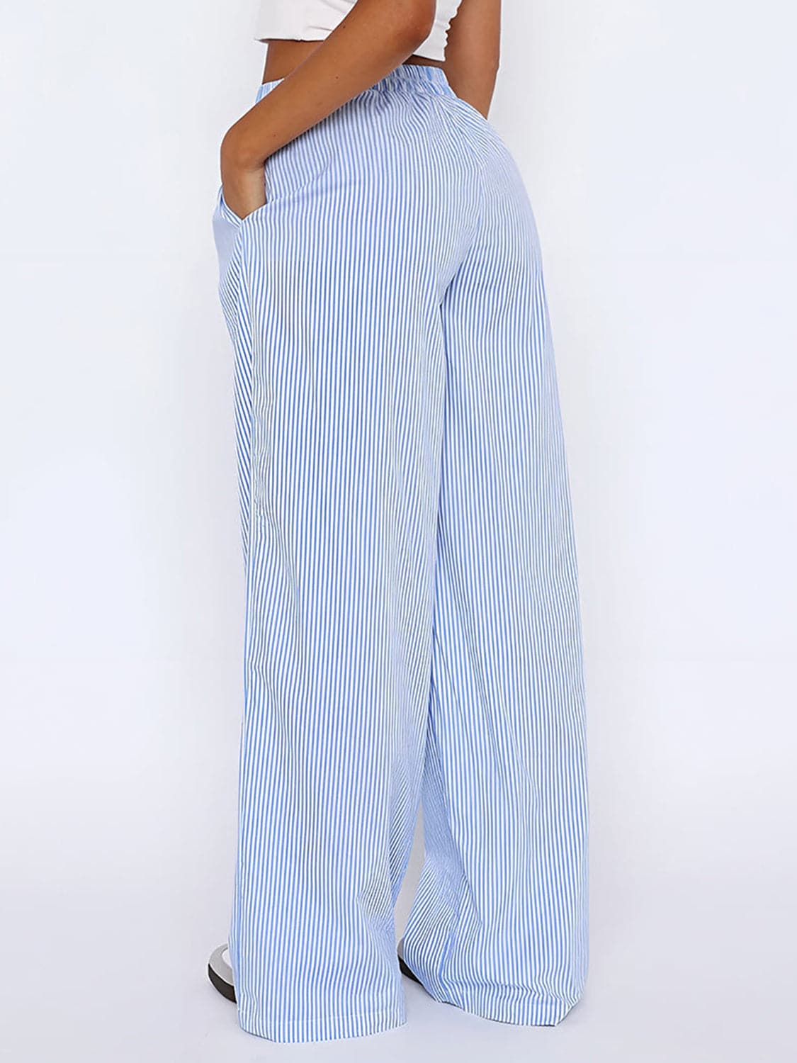 Chic sheer pocketed wide leg trousers with elastic waist