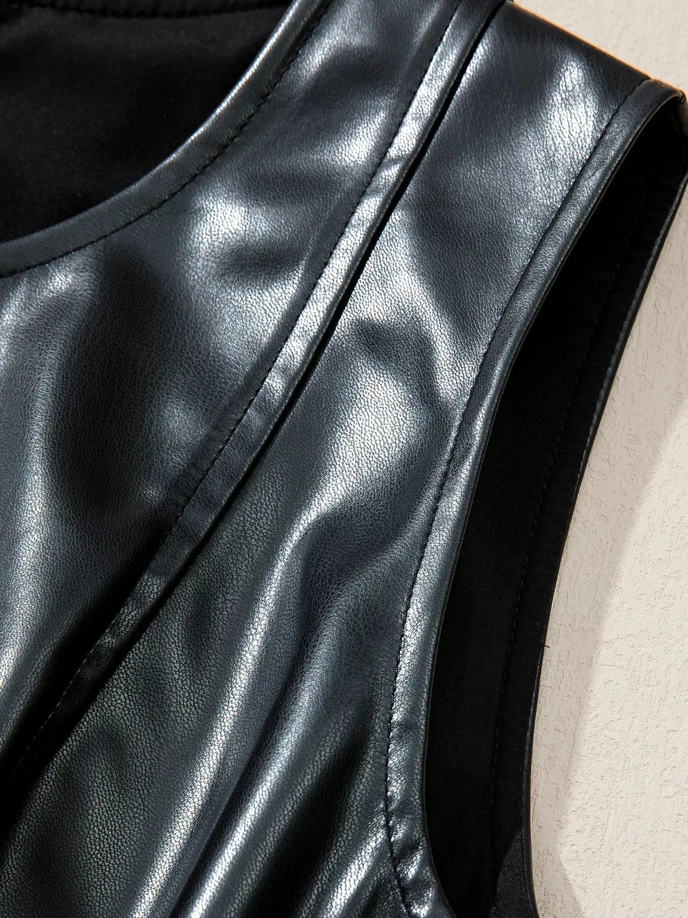 Faux Leather Ruffle Hem Sleeveless Mini Dress Simply Love