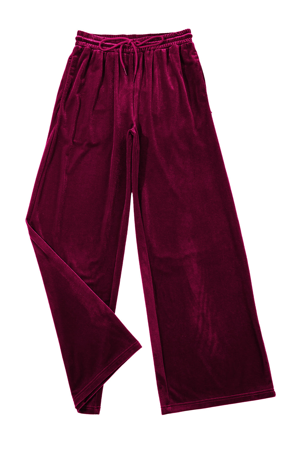 Burgundy wide leg pants with drawstring