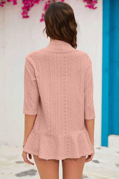 Eyelet Open Front Cardigan.