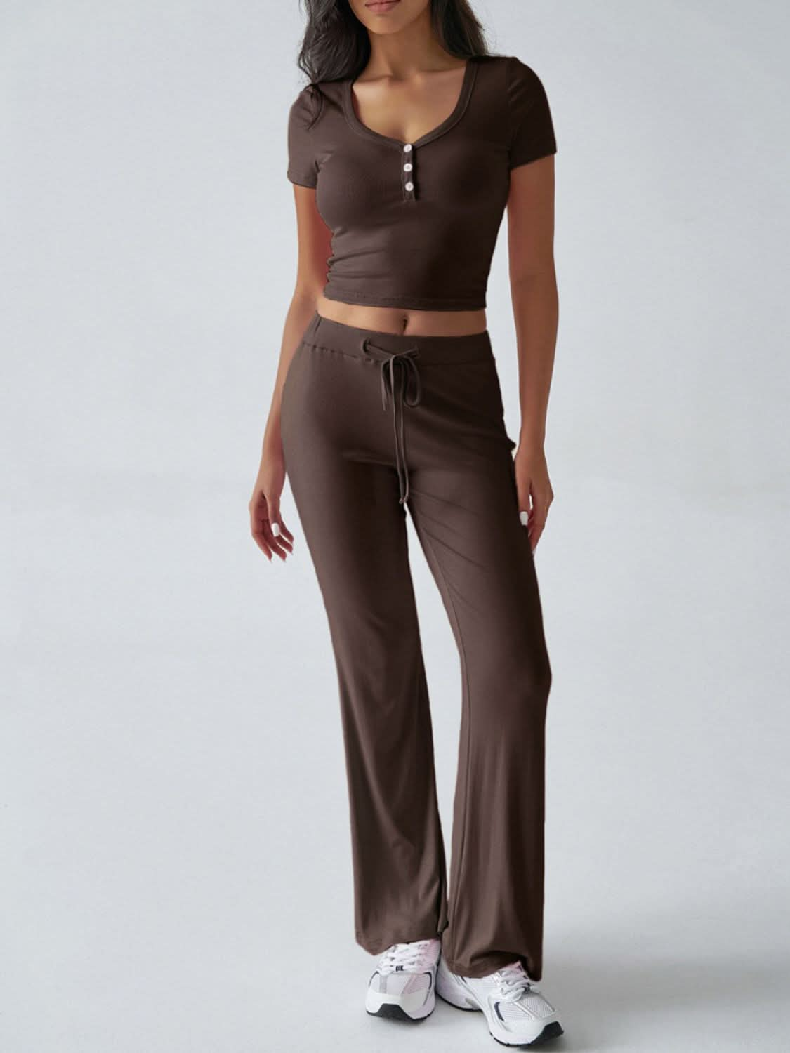 Chic Two-Piece Short Sleeve Top and Drawstring Pants Set