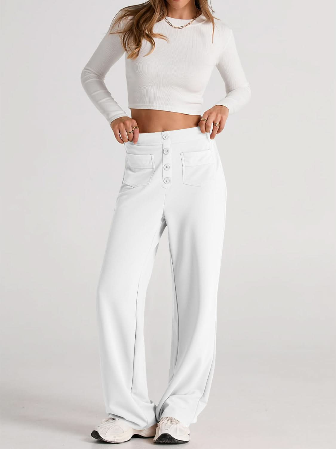 High Rise Wide Leg Trousers with Pockets