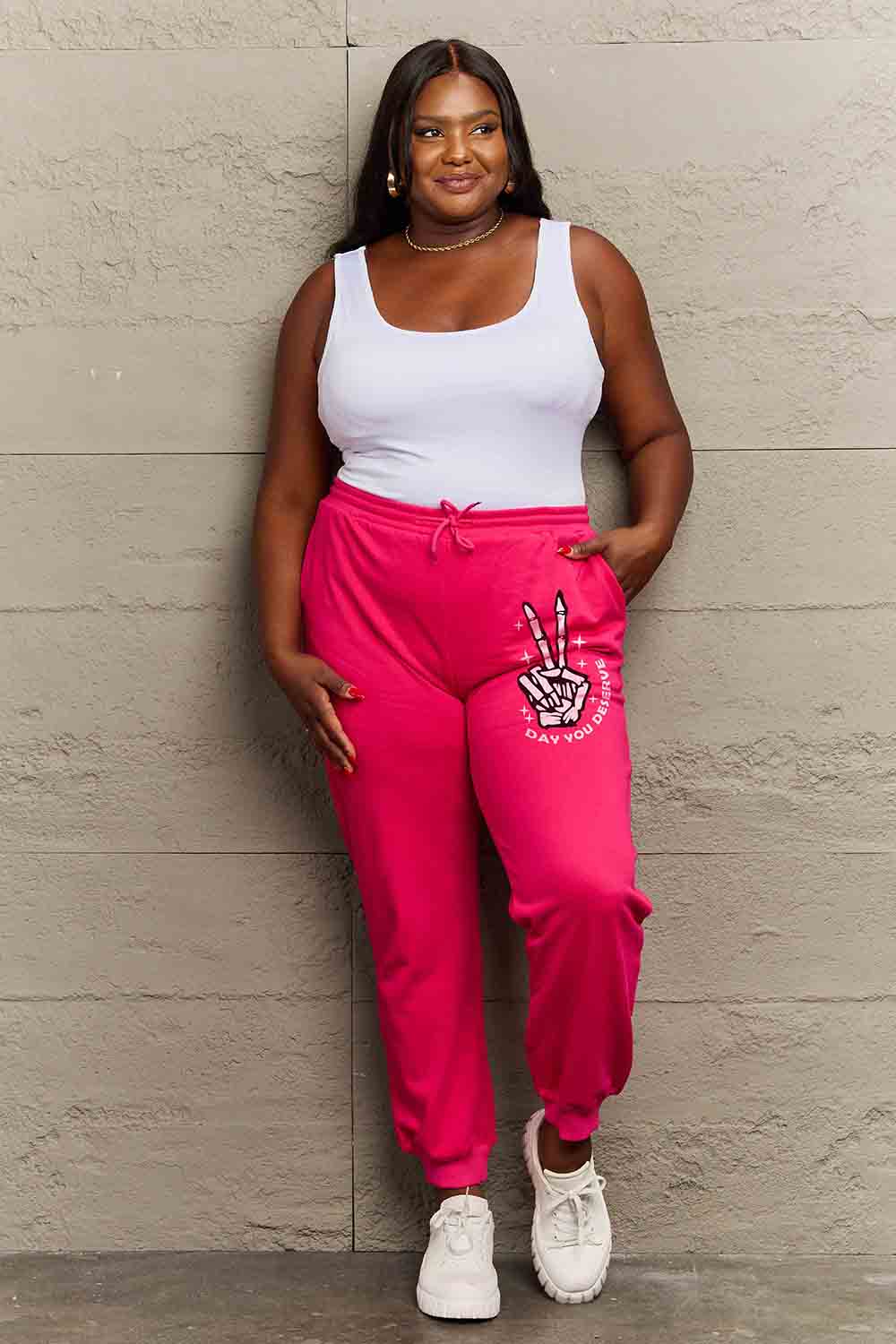 Simply Love Simply Love Full Size Drawstring DAY YOU DESERVE Graphic Long Sweatpants.