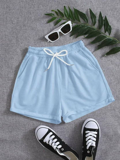 Drawstring Pocketed Elastic Waist Shorts.