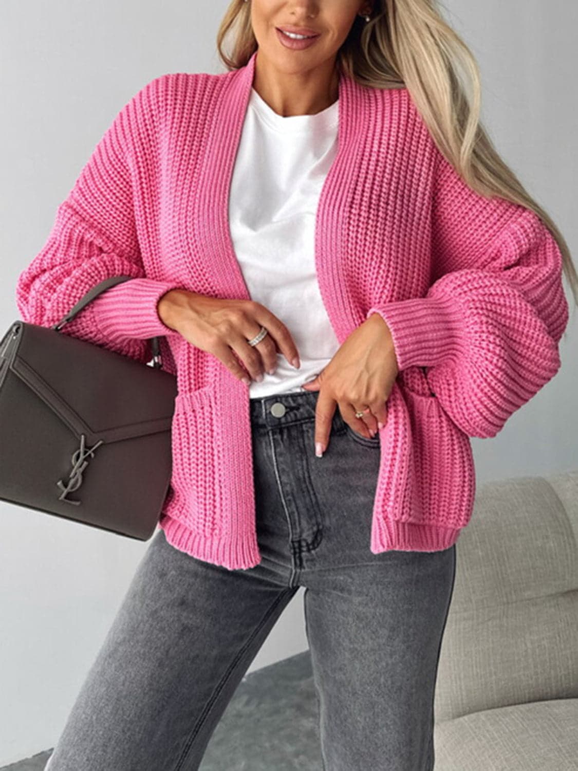 Open Front Dropped Shoulder Cardigan.