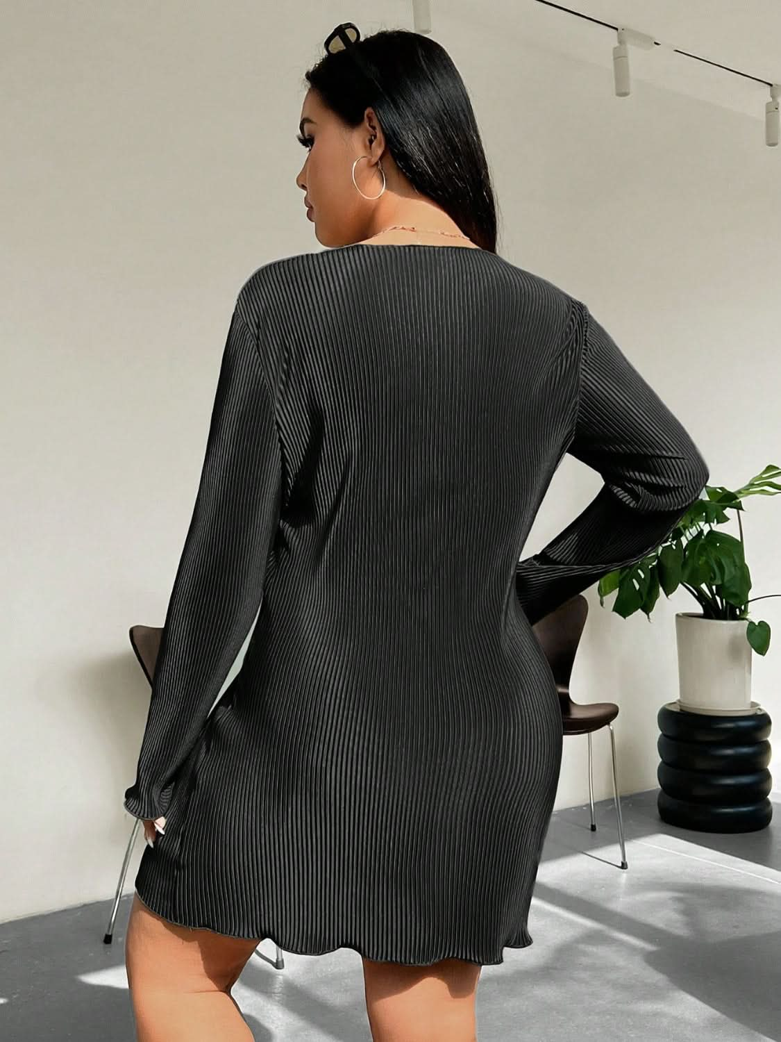 Chic honey plus size lettuce hem long sleeve dress